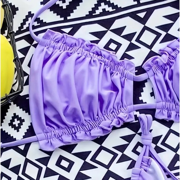 Lavender Frill Trim Ruched Bikini Set - Picture 2 of 6